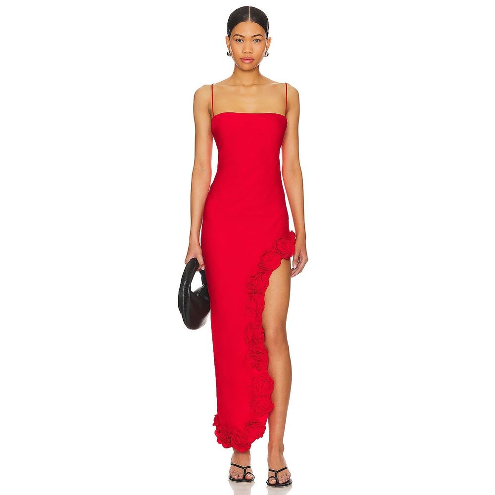 Majorelle Montauk Gown Red Rosette Dress‎ Crepe Side Cut Sleeveless Sz XS
